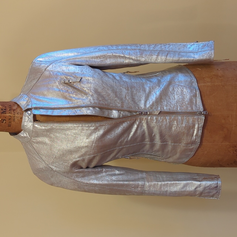 Gimo's Italian Metallic Leather Zippered Jacket Size 2